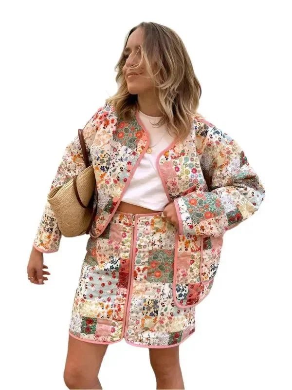 Integrated Design Floral  Quilted Coat Women