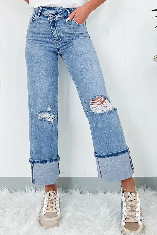 Classic Comfort Dusk Blue High Rise Zip Fly Ripped Jeans