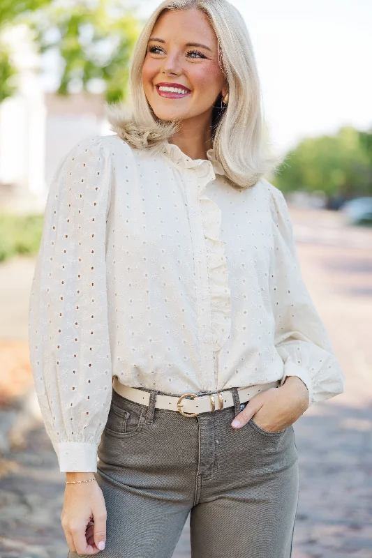 High-quality Styles It's All True Natural White Eyelet Blouse
