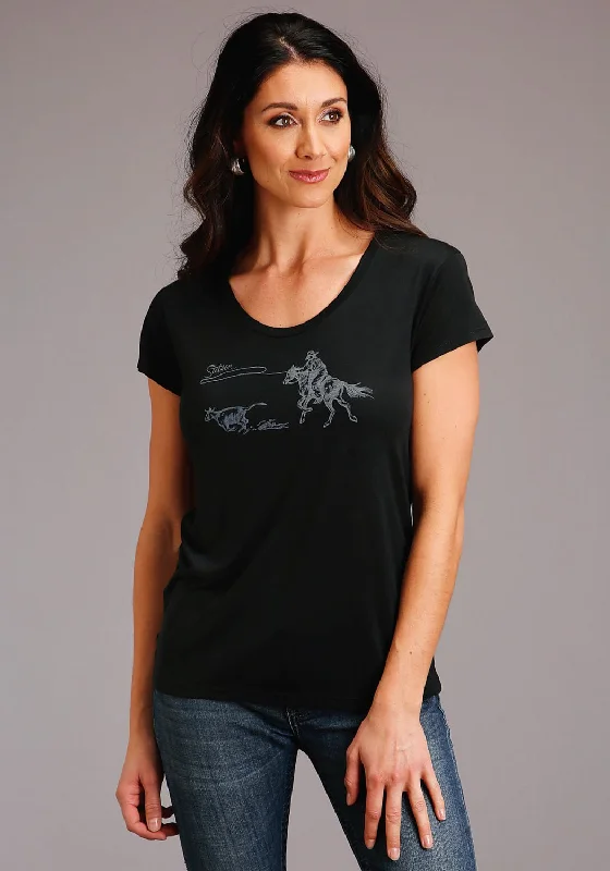 Warm Winter Series Stetson Womens Black Poly/Rayon Lasso Action S/S T-Shirt
