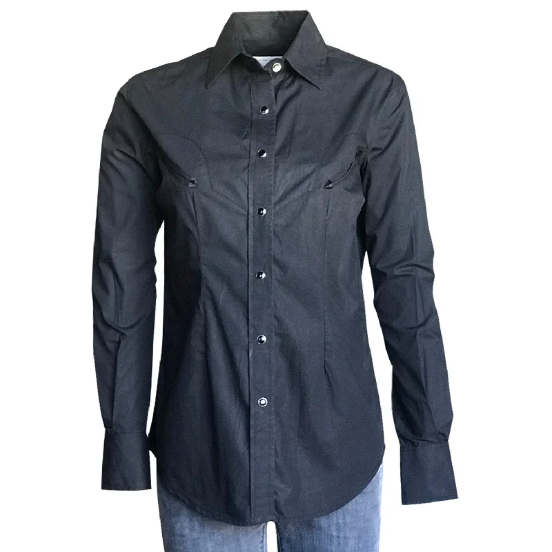 Practical Style Rockmount Womens Black 100% Cotton Solid Western L/S Shirt