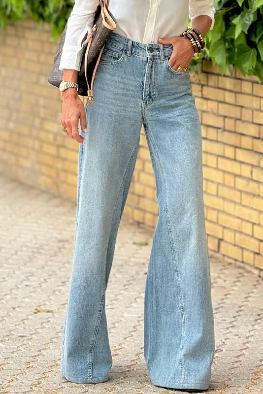 Soft Feel Dusk Blue Wide Leg High Waist Women Jeans