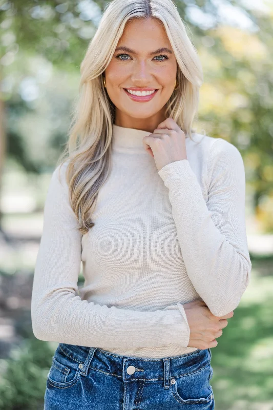 Exquisite Design See It Through Oatmeal Ribbed Top