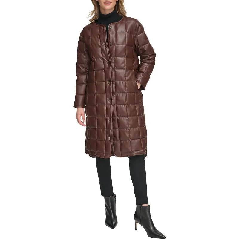 High Street Design Calvin Klein Womens Faux Leater Long Puffer Jacket