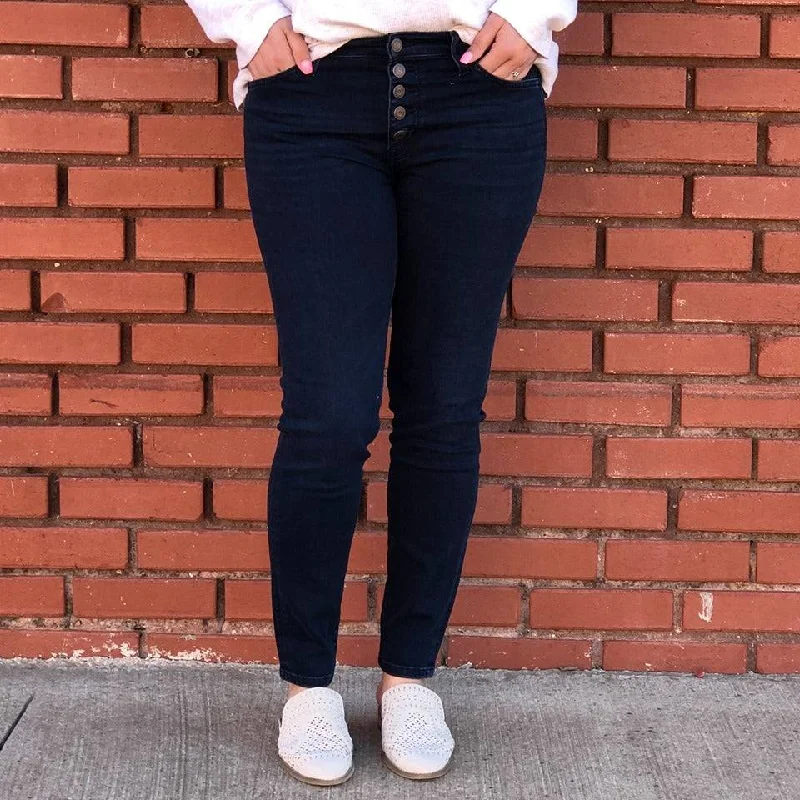 Easy Wear Chic Flying Monkey Mid Rise Button Up Ankle Skinny Jeans