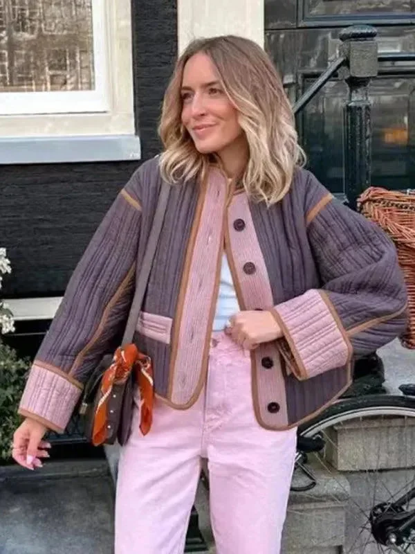 Embroidery Design Chic Patchwork Women Quilted Coat
