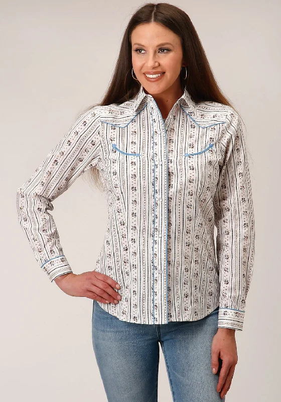 Personalized Design Roper Womens Wallpaper Stripe White Cotton Blend L/S Shirt