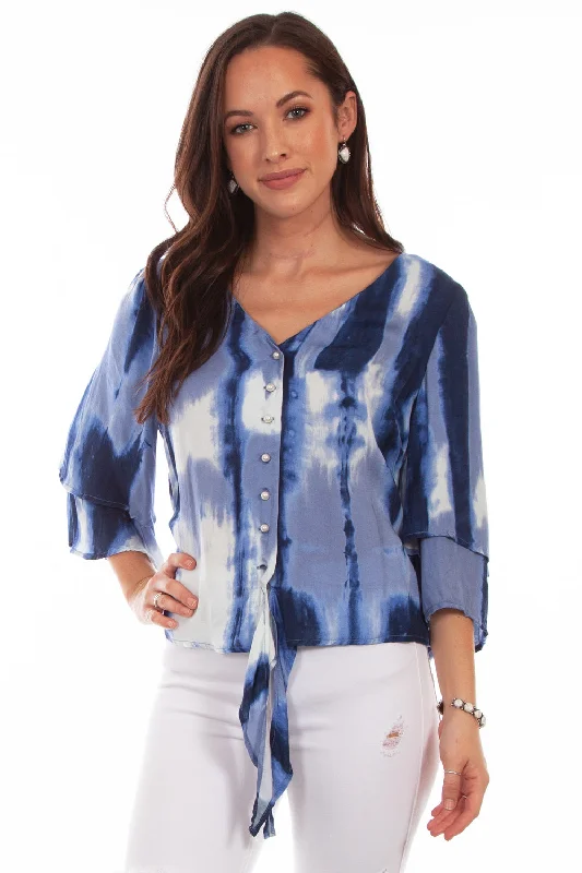 High-quality Fabrics Scully Womens Blue Rayon Tie Dye S/S Tunic