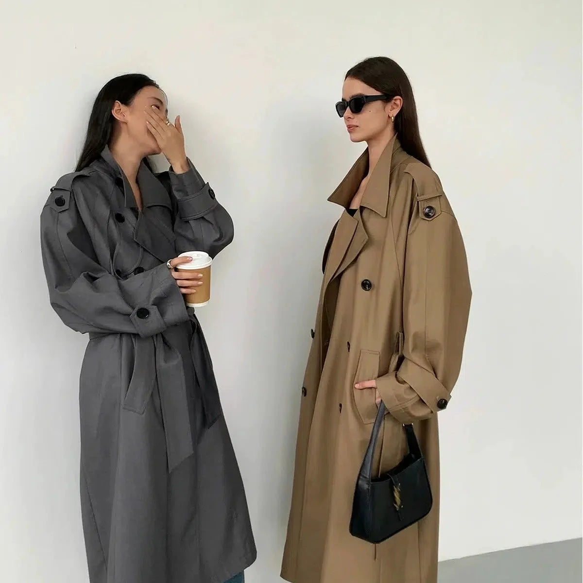 Avant-garde Design Double-Breasted Long Trench Coat