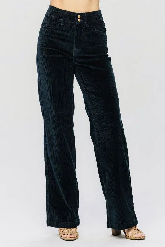 Soft Trends Judy Blue High Waist Emerald Corduroy Wide Leg Jeans