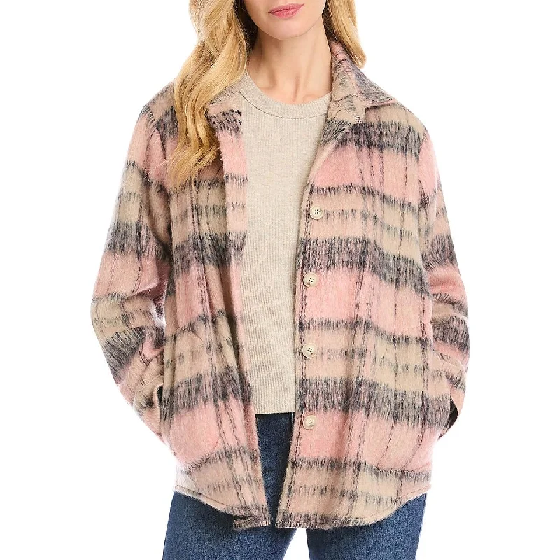 Romantic Data Karen Kane Womens Plaid Collared Shirt Jacket