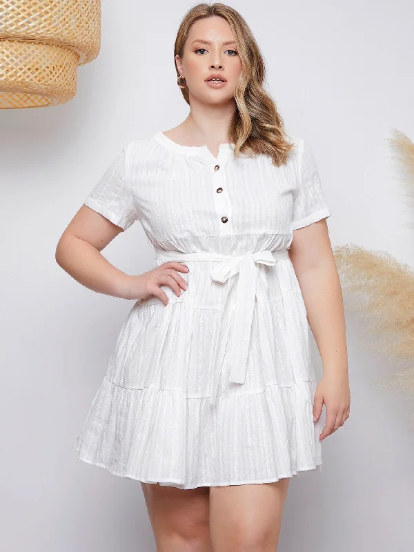 Casual And Versatile Casual Plain Button Front Short Sleeve Stand Collar Flounce High Waist Short Plus Size Dress Casual And Versatile Casual Plain Button Front Short Sleeve Stand Collar Flounce High Waist Short Plus Size Dress