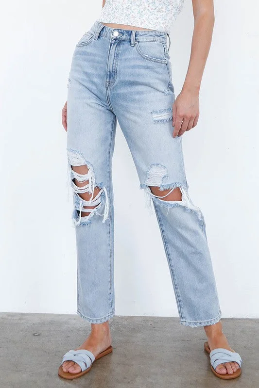 Soft Comfort High Waist Ripped Loose Fit Jeans