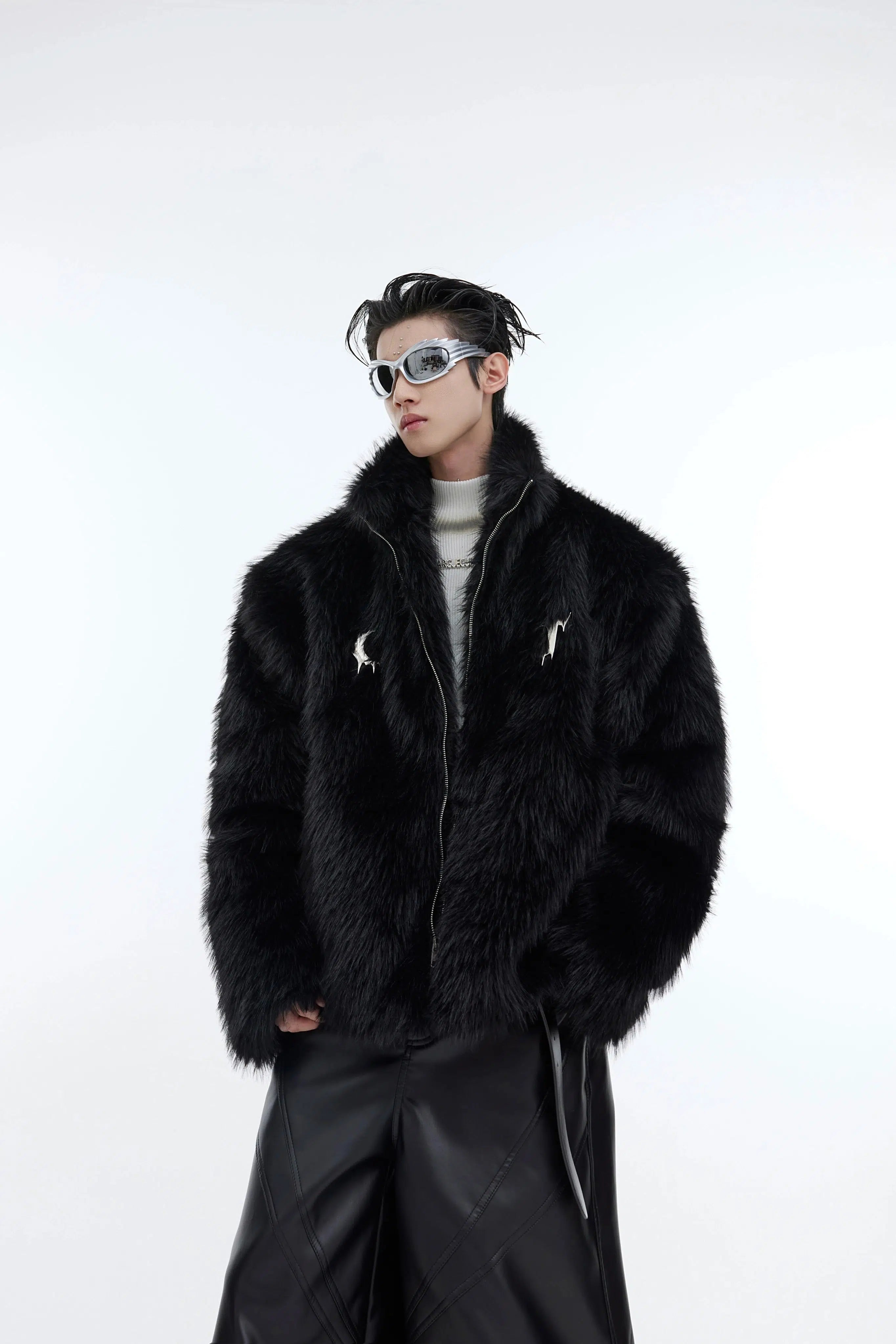 Elegant Wear Metal Accents Thickened Plush Fur Coat
