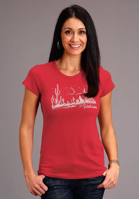 Classic Series Stetson Womens Red Cotton Blend Desert Night S/S T-Shirt