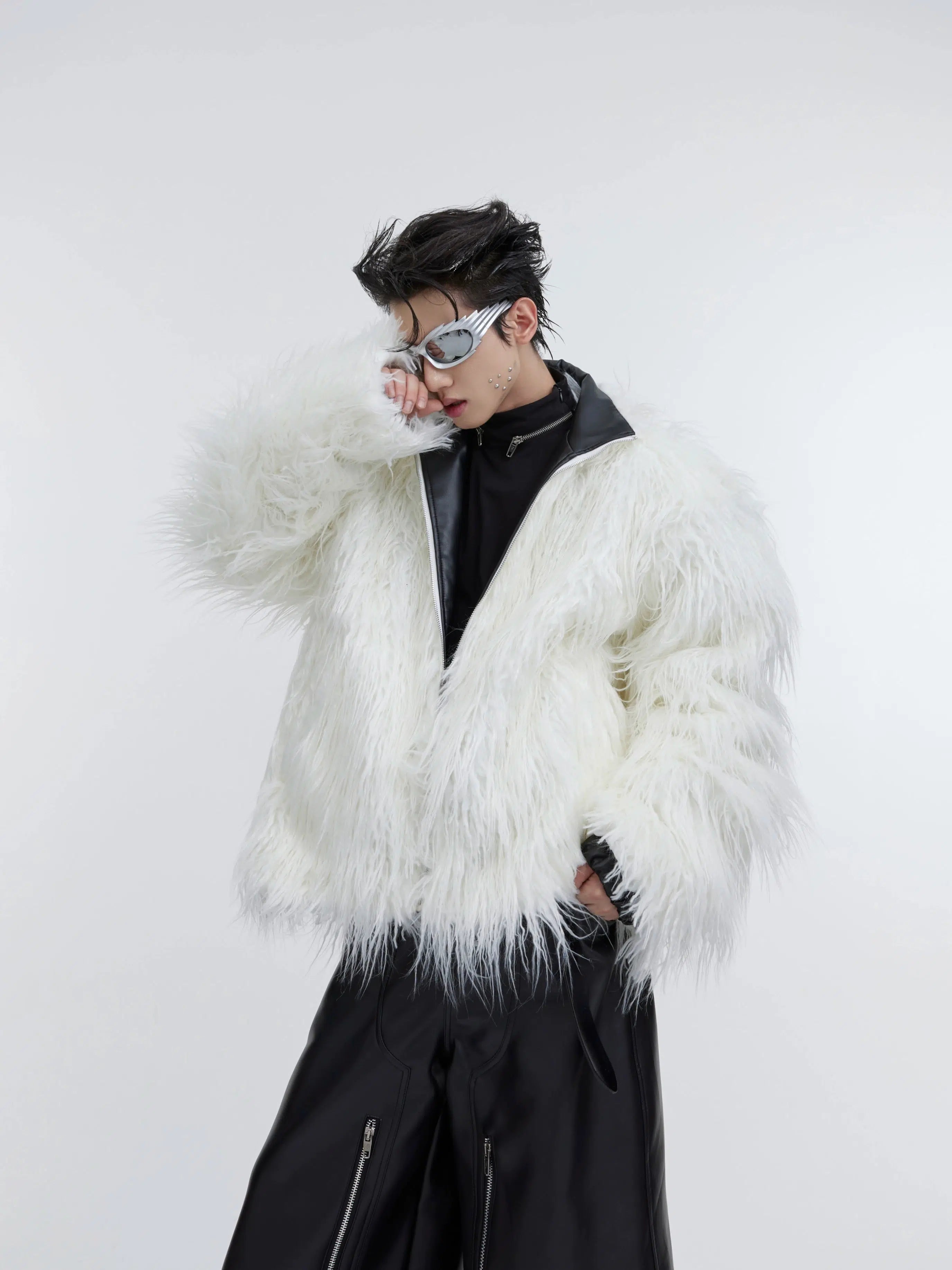 High-quality Styles Faux Mink Leather Zip-Up Jacket