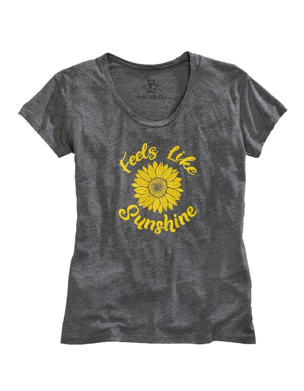 Slightly Flared Design Tin Haul Womens Grey Poly/Rayon Feels Like Sunshine S/S T-Shirt Slightly Flared Design Tin Haul Womens Grey Poly/Rayon Feels Like Sunshine S/S T-Shirt