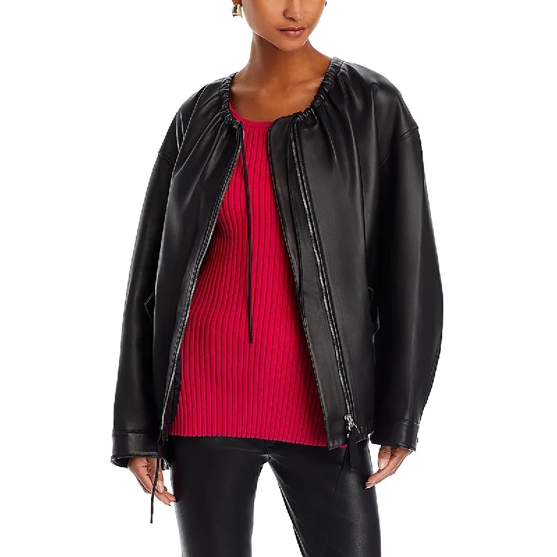 Simple Matching Helmut Lang Womens Ruched Lambskin Leather Leather Jacket