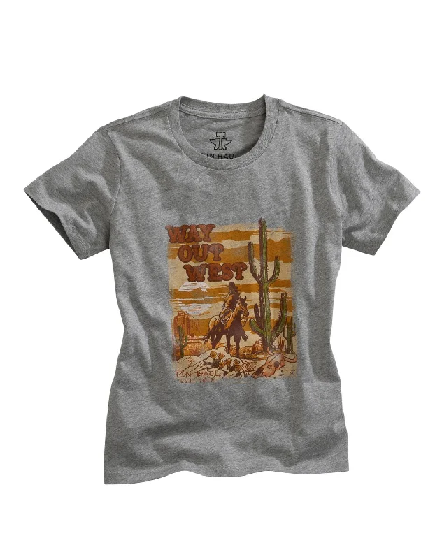 Girl Style Tin Haul Womens Heather Grey Cotton Blend Way Out West S/S T-Shirt