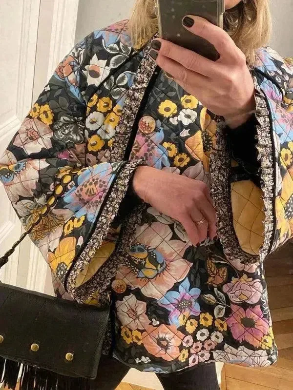 Body Design Trendy Loose Winter Print Quilted Coat