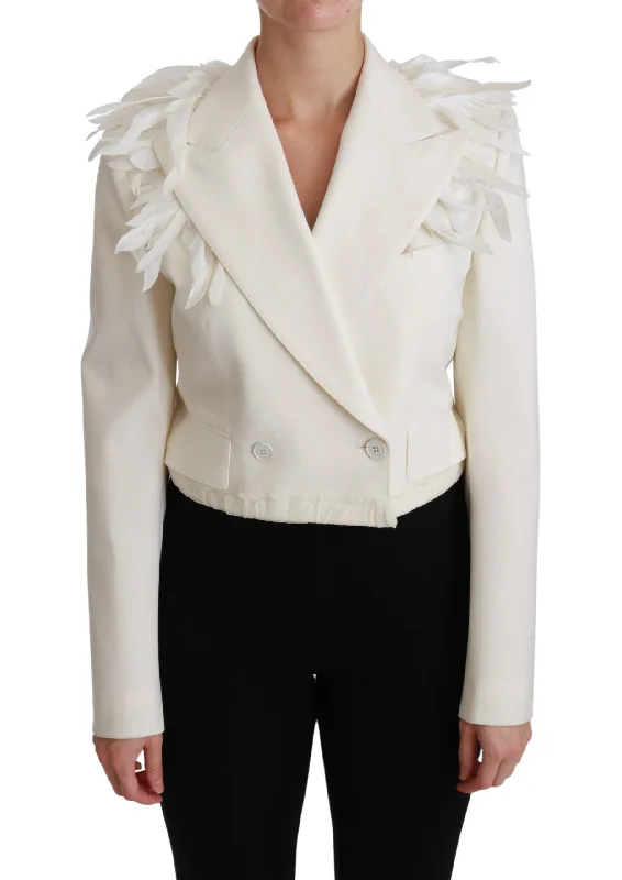 Retro Fashion Dolce & Gabbana  Feather Trim Blazer - White