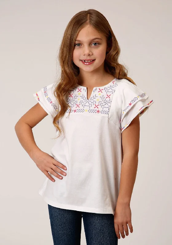 Luxury Temperament Roper Girls White 100% Cotton Milange Knit S/S Tunic