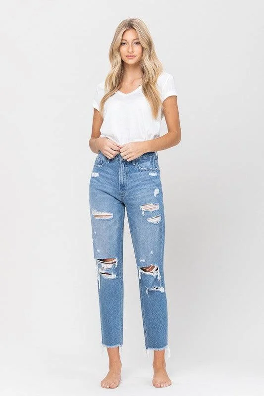 Relaxed Fits Vervet by Flying Monkey Distressed Raw Hem Mom Jeans