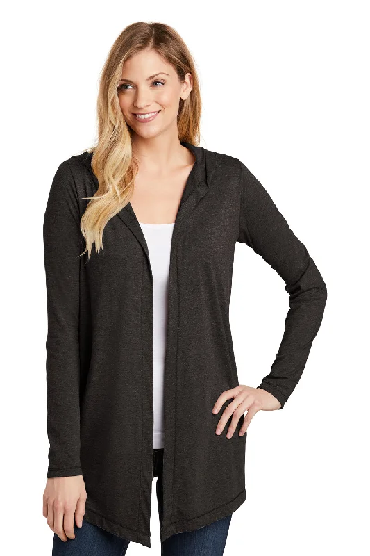 Trendy Items District Womens Perfect Tri Hooded Cardigan Sweater - Black Frost