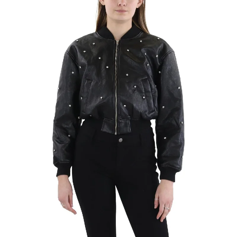 Comfortable Fashion ASTR Womens Faux Leather Rhinestone Leather Jacket