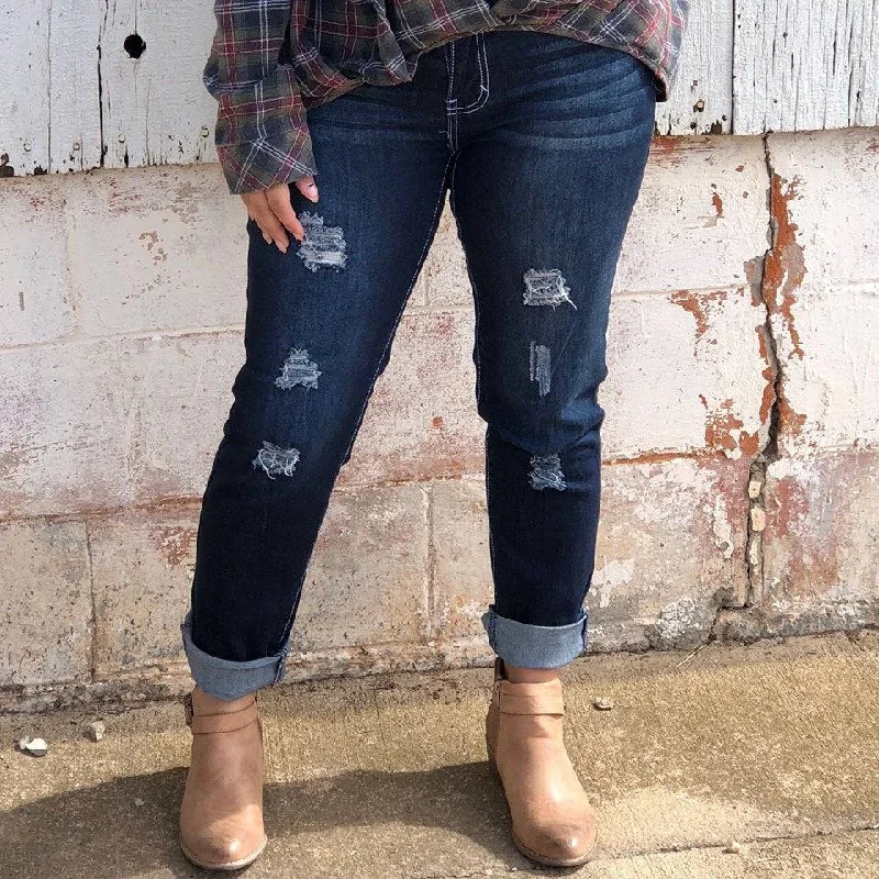 Trendy Layers L&B Dark Wash Distressed Jeans