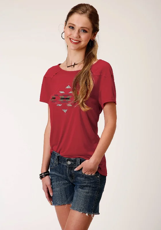 French Retro Roper Womens Raspberry Poly/Rayon Western S/S T-Shirt