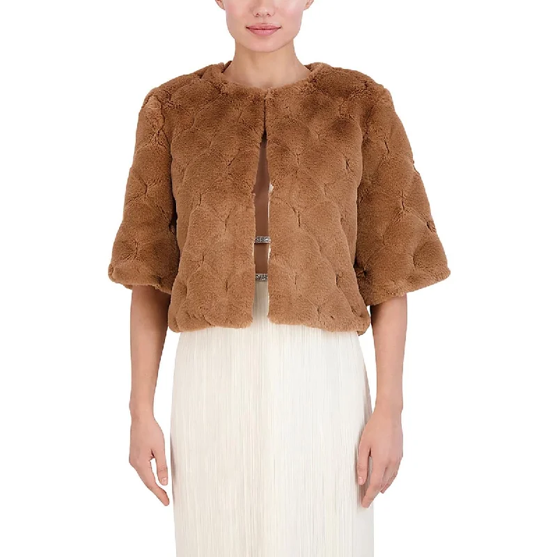 Versatile Items BCBGMAXAZRIA Womens Elbow Sleeves Jacket Faux Fur Coat
