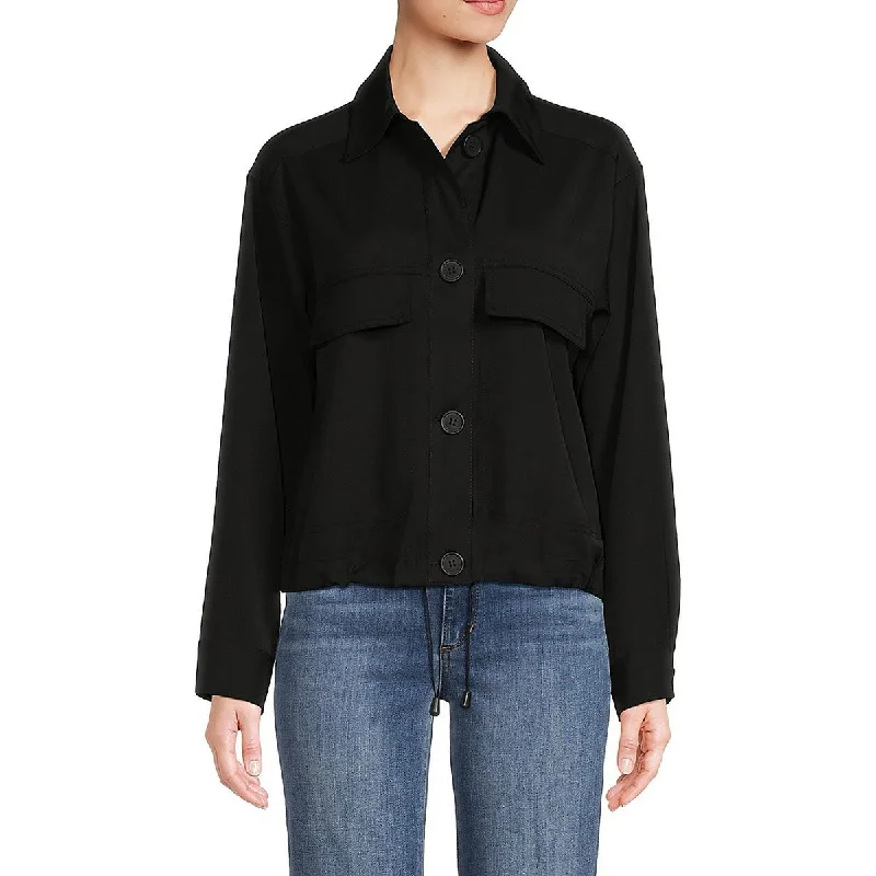Fresh And Fashionable Max Studio London Womens Solid Faux-Pocket Shirt Jacket