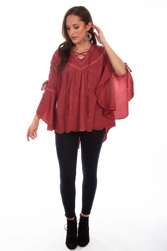 Classic Series Scully Womens Red Cotton Blend Lace-up S/S Tunic