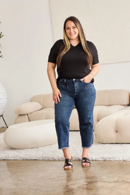 Breezy Comfort Tummy Control High Waist Raw Hem Jeans