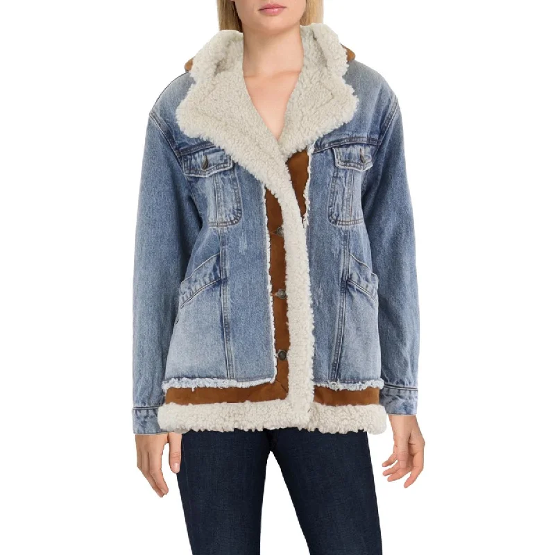 Spring Fashion We The Free Womens Faux Fur Lined Trucker Denim Jacket