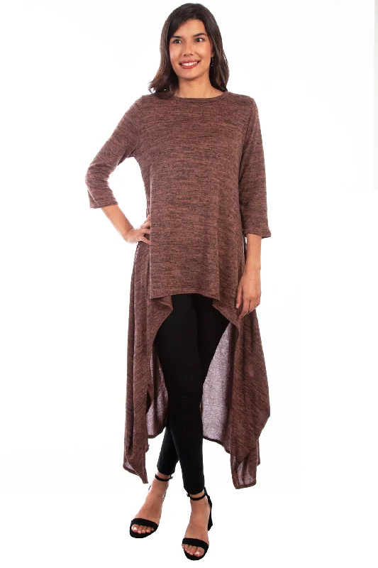 Romantic And Fresh Scully Womens Mocha Polyester Drape S/S Tunic