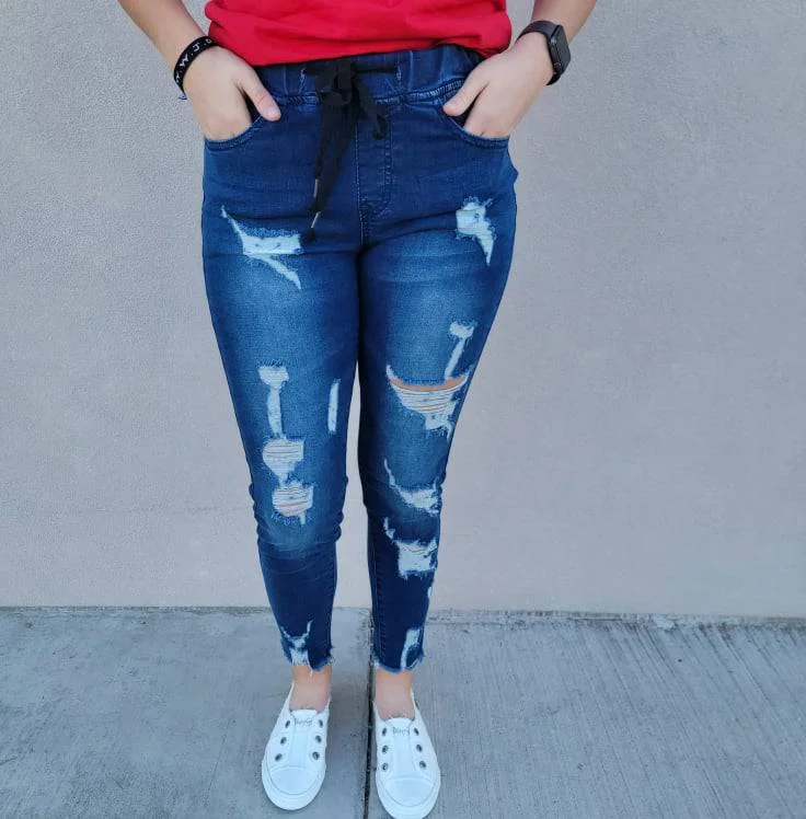 Soft Textures Vivette Distressed Denim Joggers