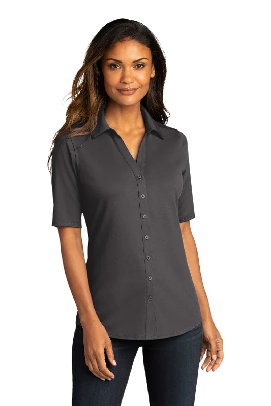 Fresh And Natural Port Authority Womens City Moisture Wicking Short Sleeve Button Down Shirt - Graphite Grey Fresh And Natural Port Authority Womens City Moisture Wicking Short Sleeve Button Down Shirt - Graphite Grey