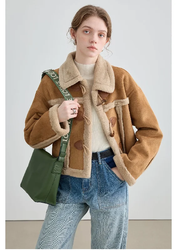 High Street Style Shearling Trim Toggle Coat