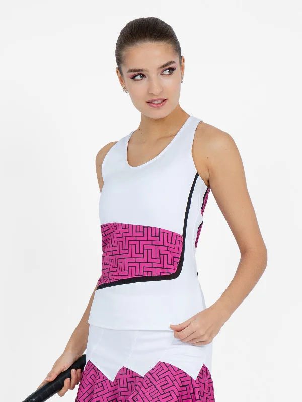 Trendy Comfort Wear Baseline Tank - White/Pink Tessel