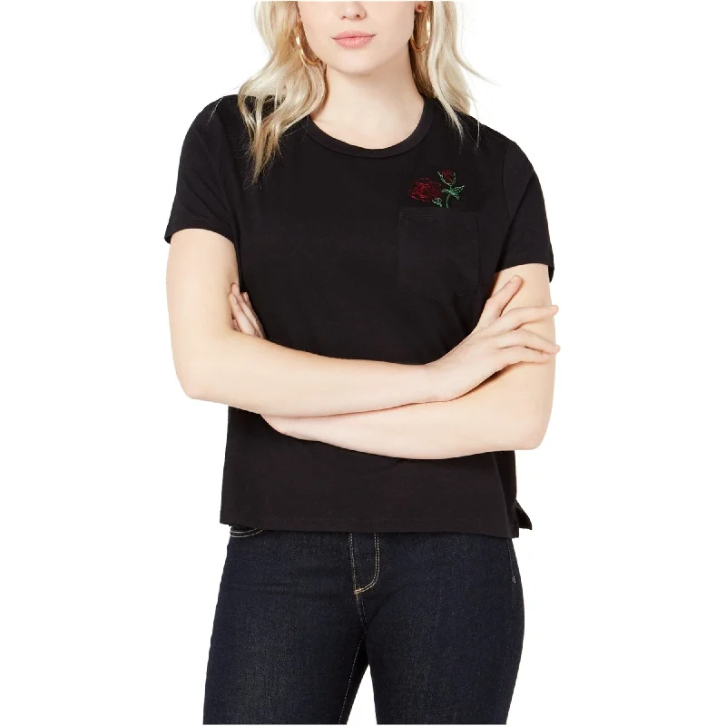 Carbon Copy Embroidered Rose Embellished T-Shirt Black Size Large