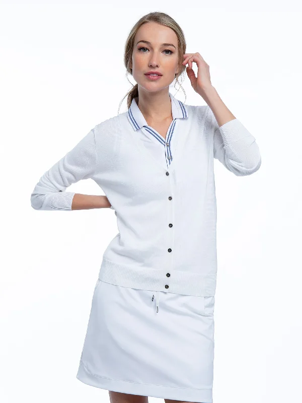 Street Cool Classic V Neck Cardigan Sweater - White