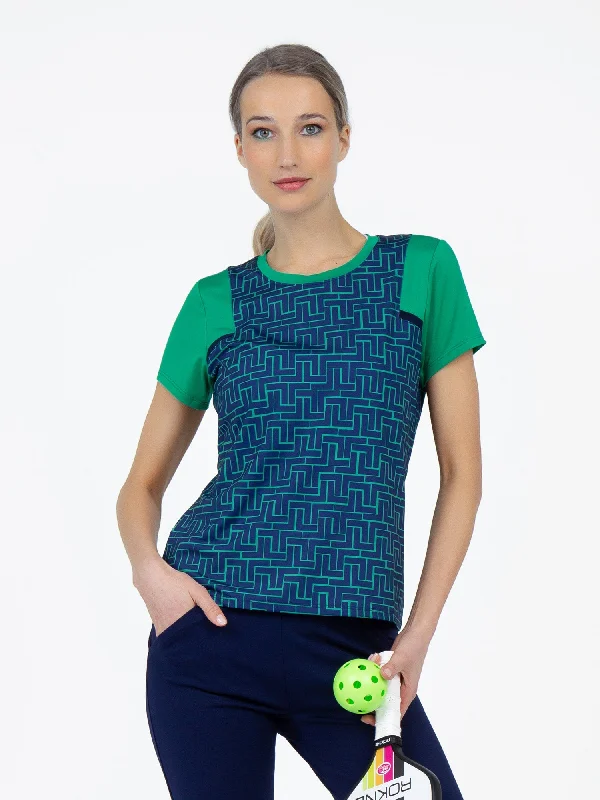 Effortless Elegance Colorblock Active Sofia Short Sleeve Crew Neck	- Ink Tessel/Ivy
