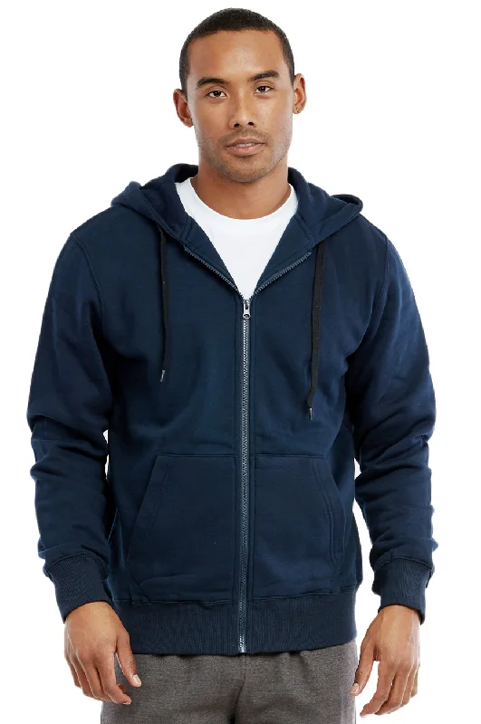 KNOCKER MEN'S HEAVY WEIGHT FLEECE ZIPPER HOODIE JACKET (HD2000_NAVY)