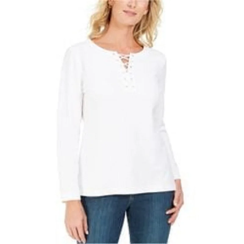 Karen Scott Women's Lace-Up French Terry Sweatshirt White Size XX-Large