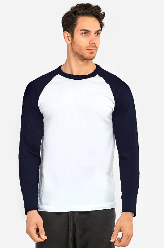 Cozy Lounge Wear KNOCKER MEN'S LONG SLEEVE BASEBALL TEE (MBT002_NV/WHT)