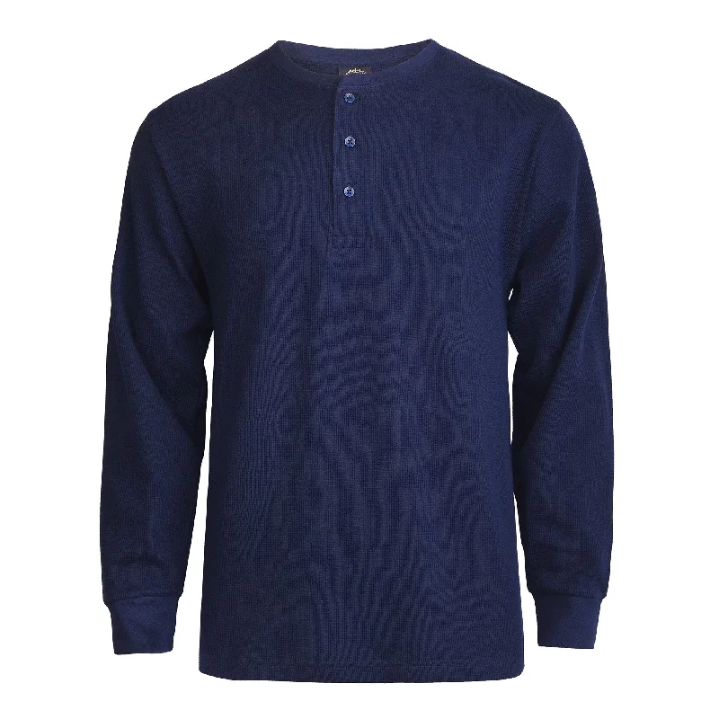 Fashion Elements KNOCKER MEN'S WAFFLE-KNIT THERMAL HENLEY SHIRT (MHS100_NAVY)