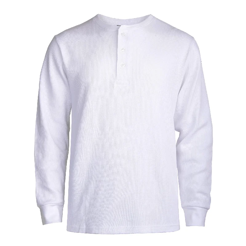 Versatile Items KNOCKER MEN'S WAFFLE-KNIT THERMAL HENLEY SHIRT (MHS100_WHITE)