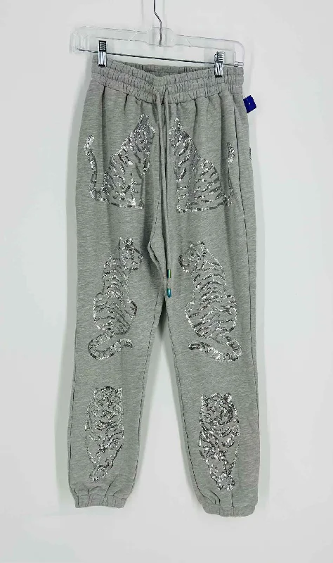 Queen of Sparkles Size XS Gray/Silver Sequined Drawstring Designer Sweatpants